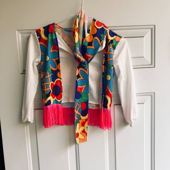 Rubies 60s 70s Hippie Groovy Halloween Costume Top Scarf Fringe Women Small USA - Picture 2 of 7